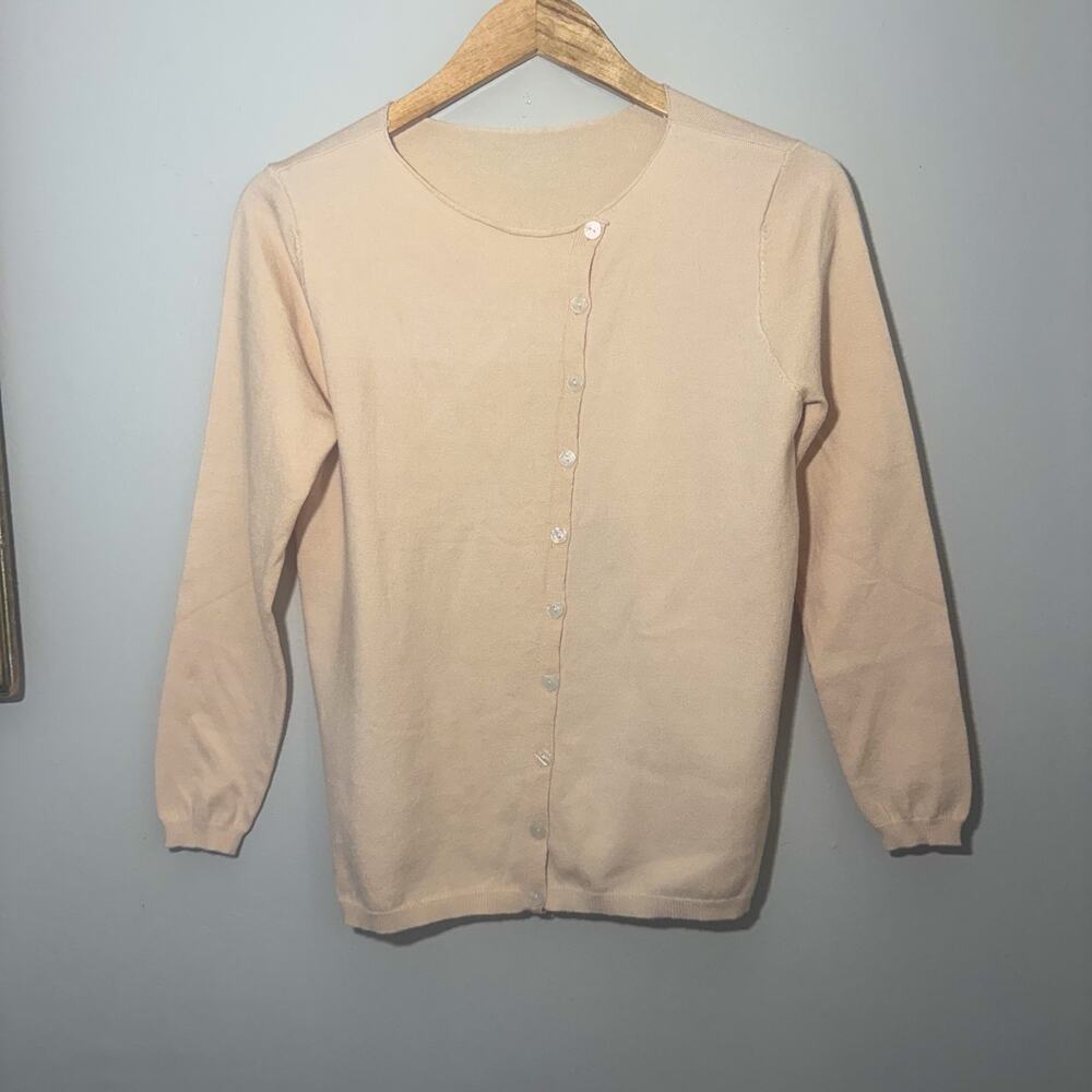 Handmade Ultra Soft Knit Cardigan Off Button Front Navy Tan Bundle Small Medium